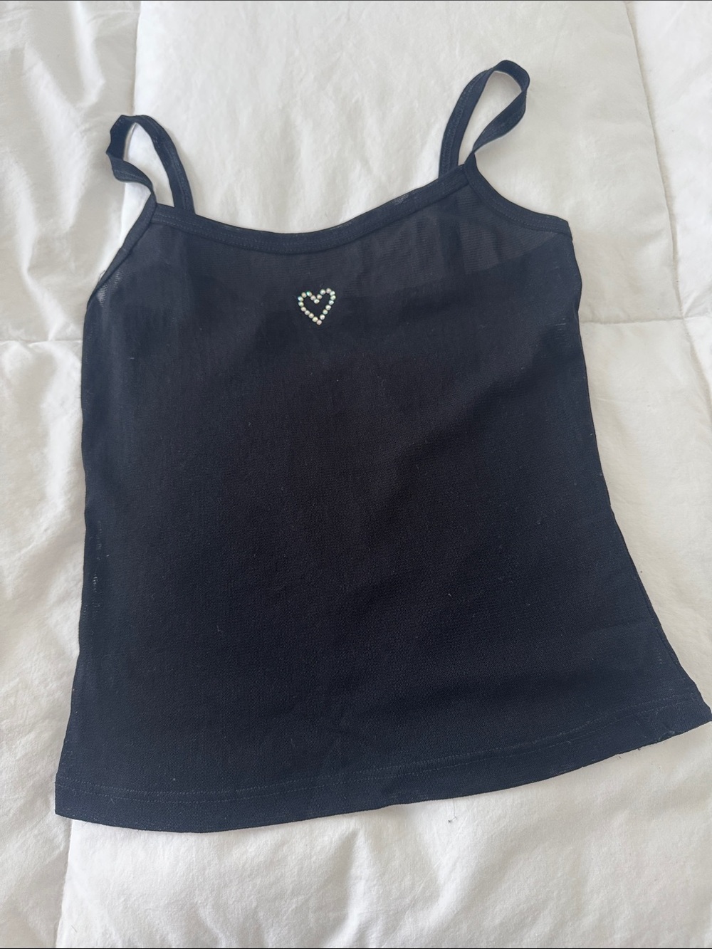Sheer Black Rhinestone Heart Cami Tank Top